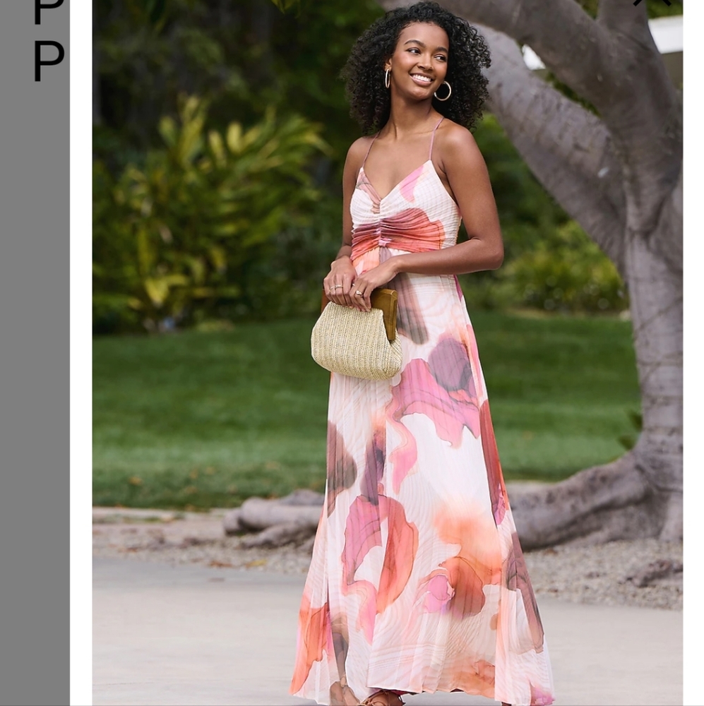 NWT Printed Sleeveless Pleated Maxi Dress Sz S